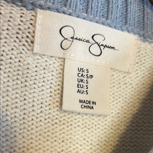 Striped Blue and Cream Women's Sweater - Picture 2 of 12